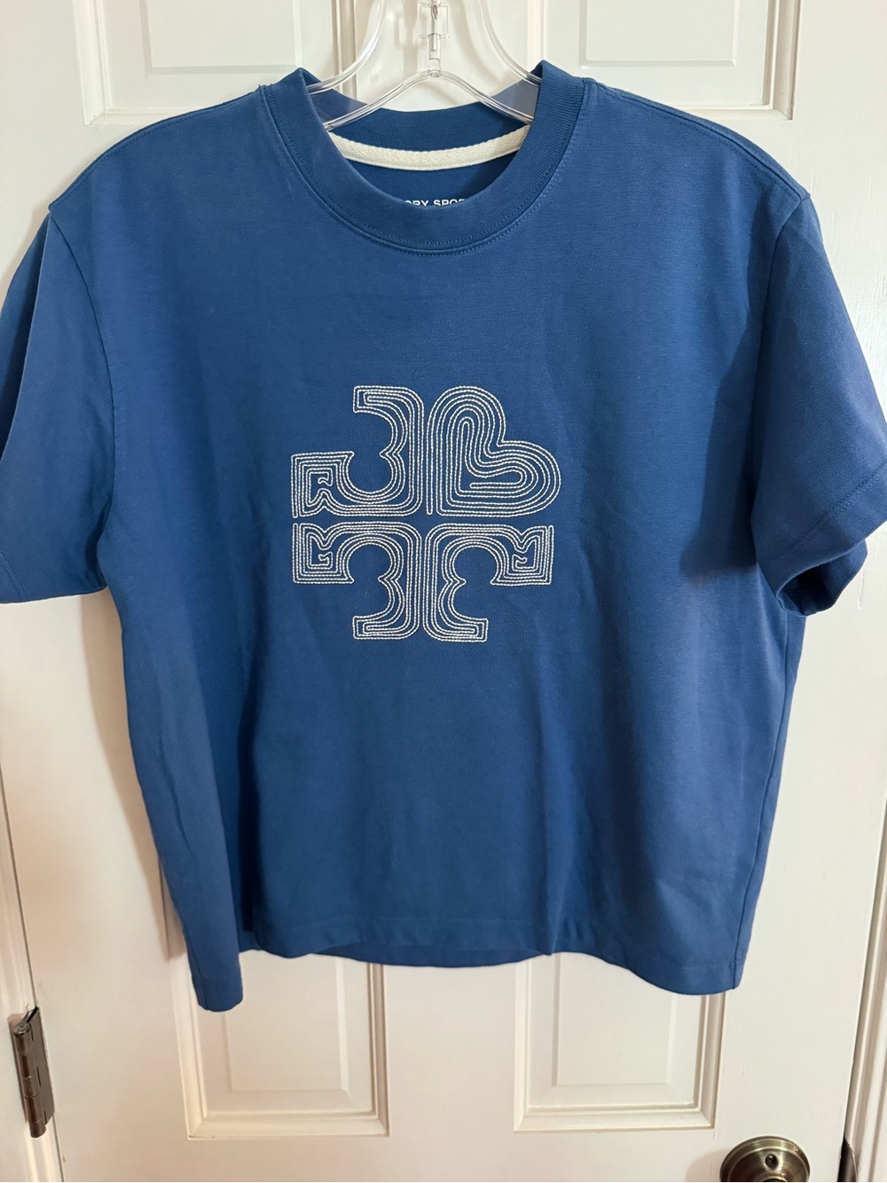 Tory Sport Indigo Blue Embroidered Heart Short-Sleeve Tee